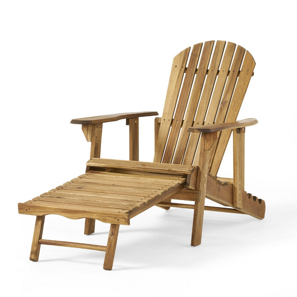 Libo Outdoor Reclining Adirondack Chair | Slatted Light Brown Wood