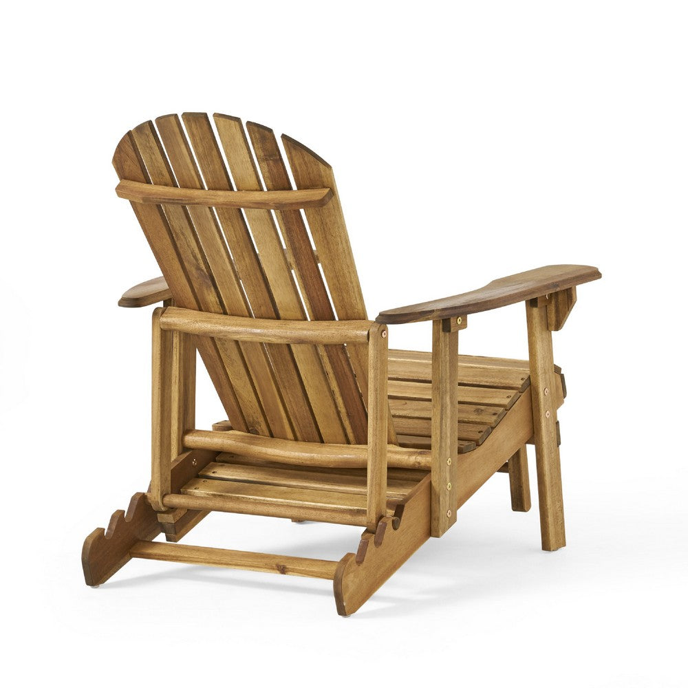 Libo Outdoor Reclining Adirondack Chair | Slatted Light Brown Wood