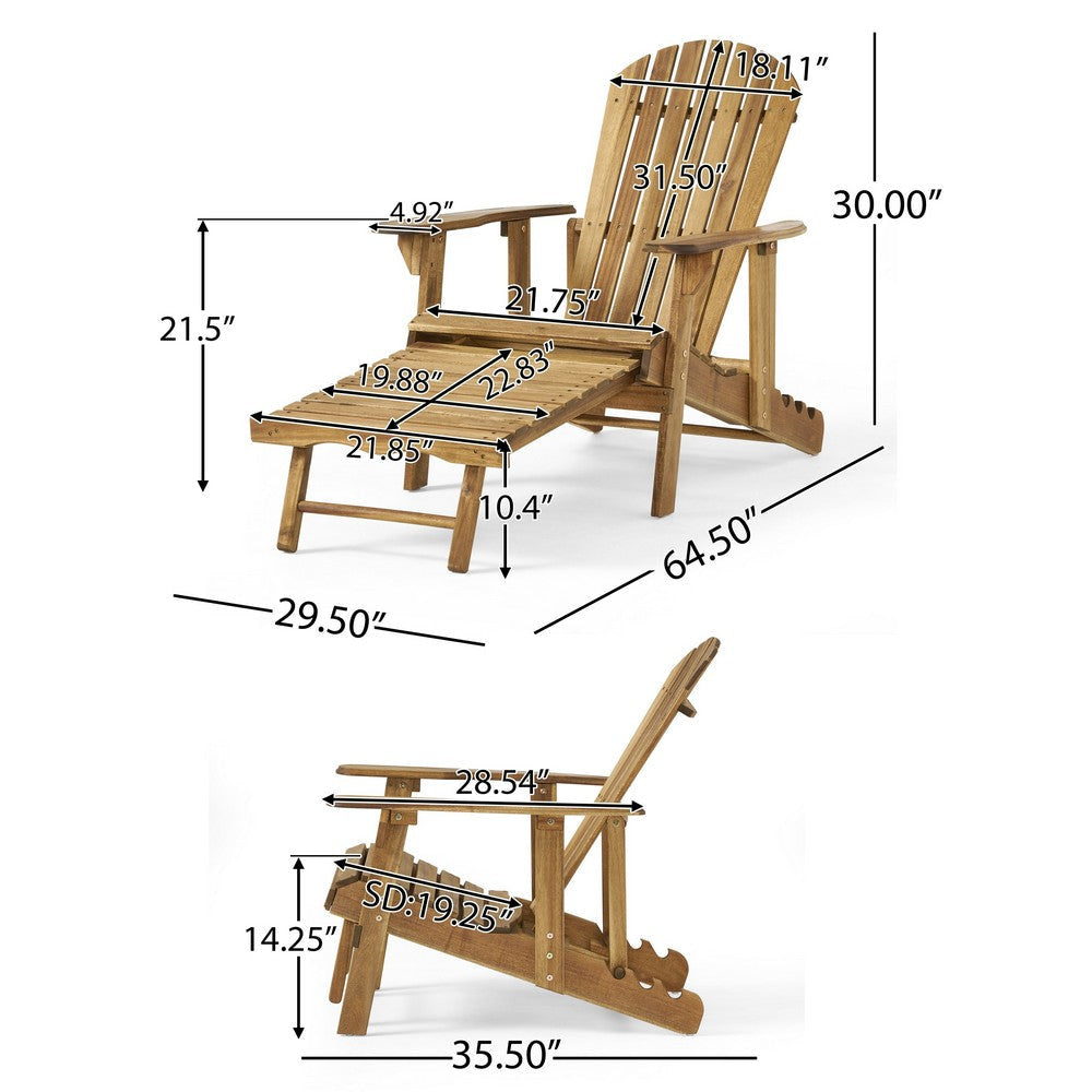 Libo Outdoor Reclining Adirondack Chair | Slatted Light Brown Wood