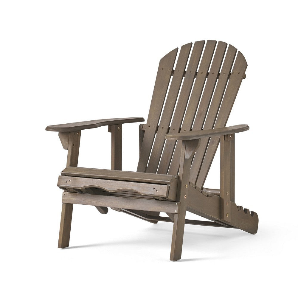 Libo Outdoor Recliner Adirondack Chair | Slatted Gray Acacia Wood