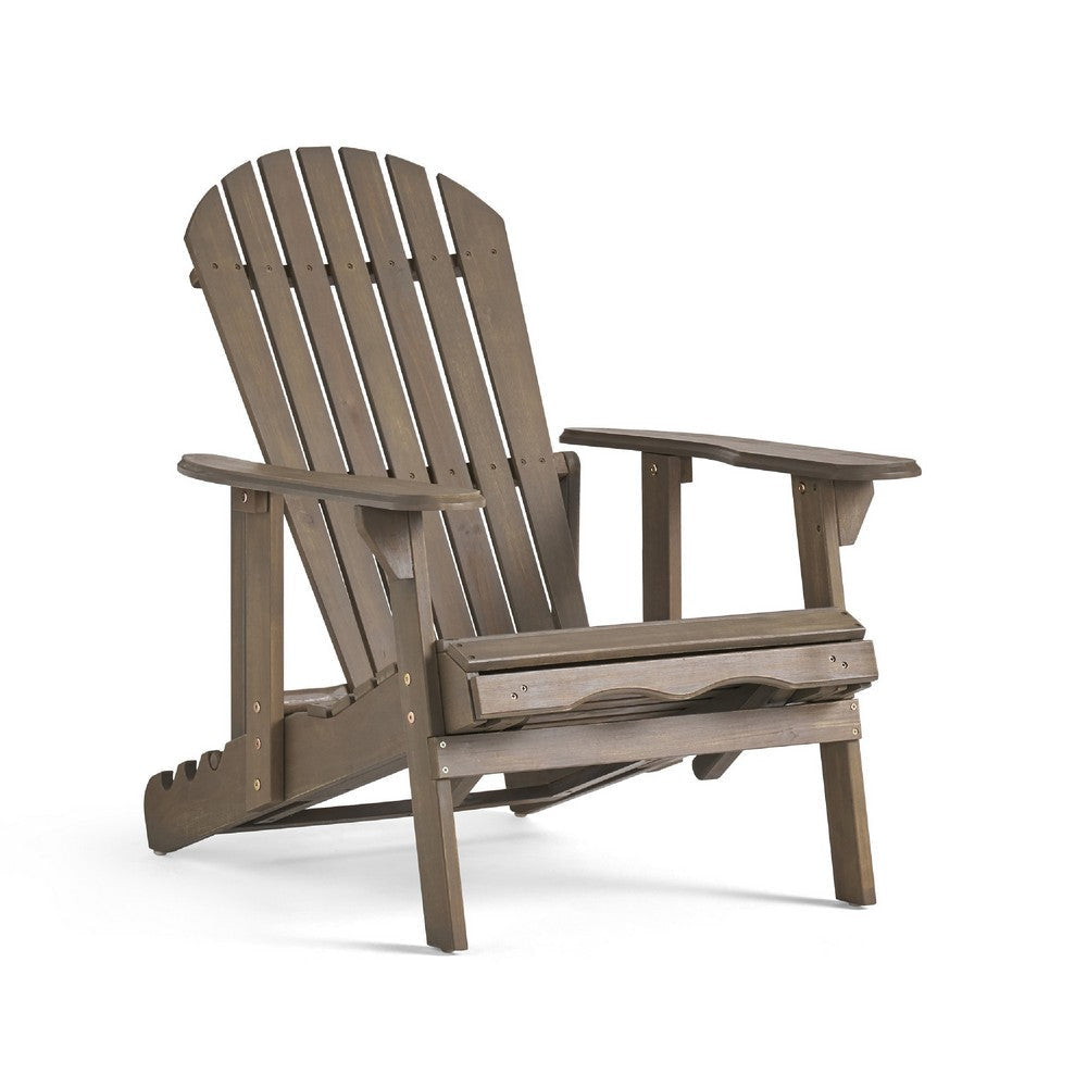 Libo Outdoor Recliner Adirondack Chair | Slatted Gray Acacia Wood