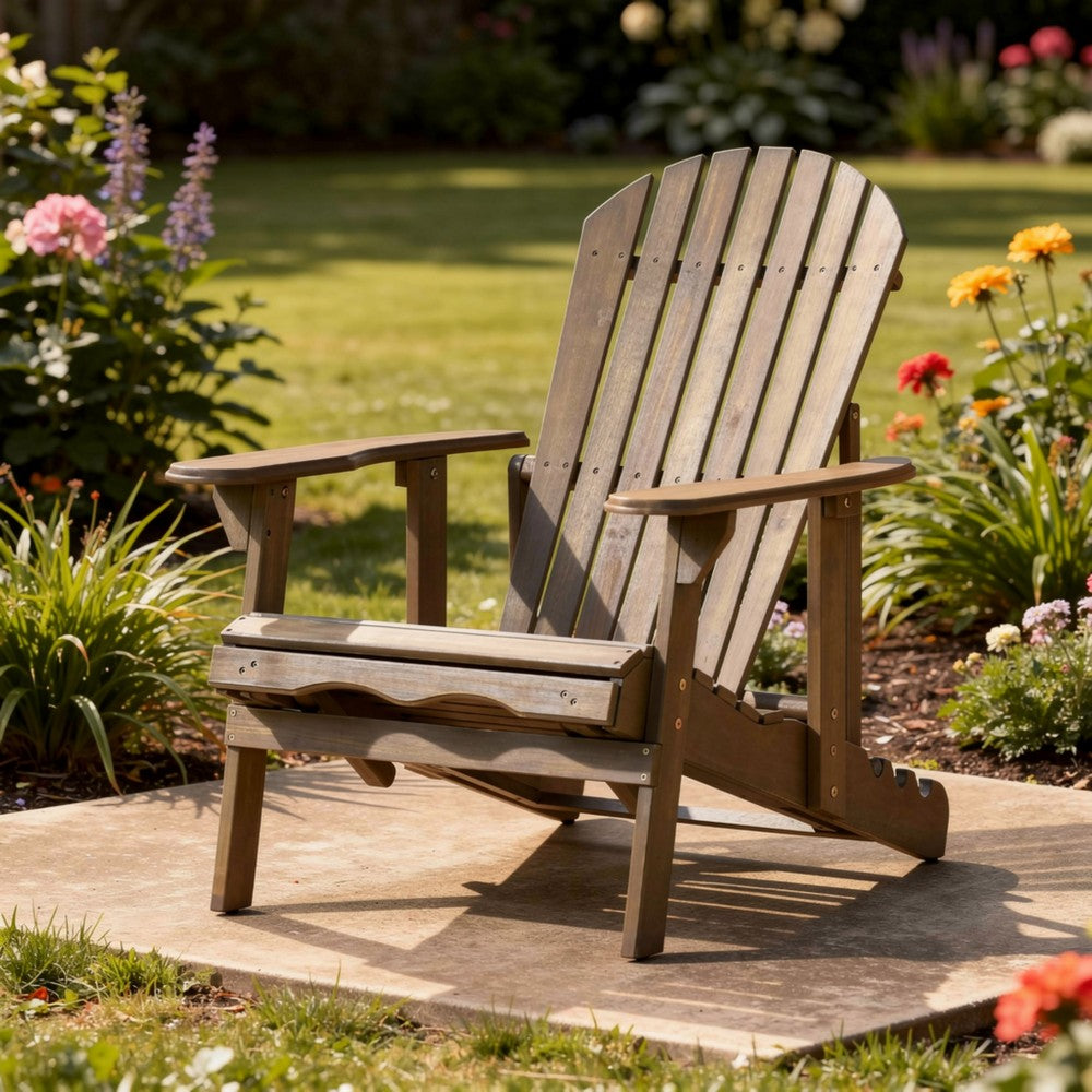 Libo Outdoor Recliner Adirondack Chair | Slatted Gray Acacia Wood