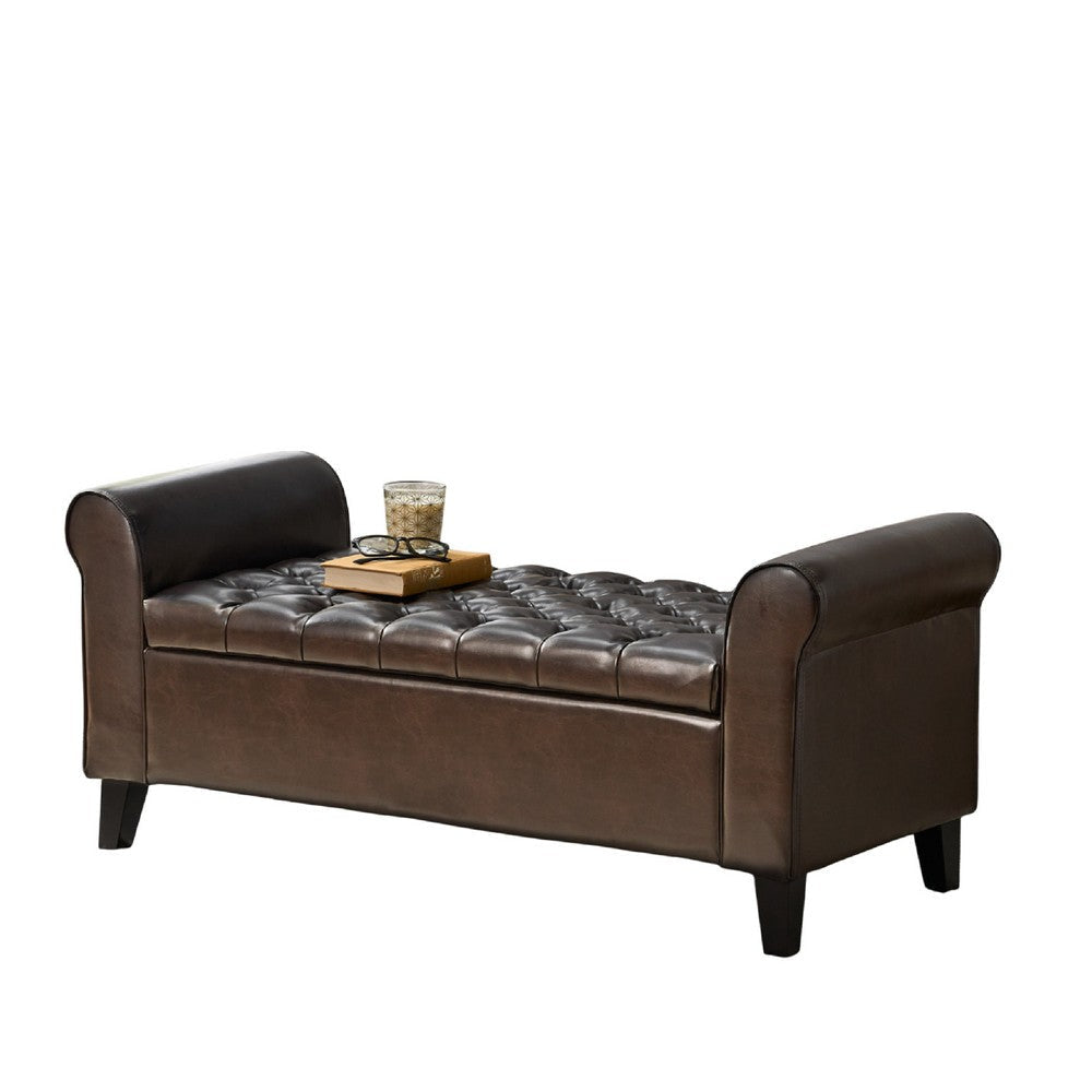 Jacob Ottoman Bench | Brown Faux Leather Button Tufted Seat | 50"