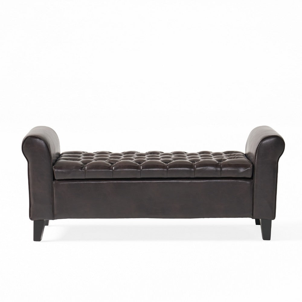 Jacob Ottoman Bench | Brown Faux Leather Button Tufted Seat | 50"