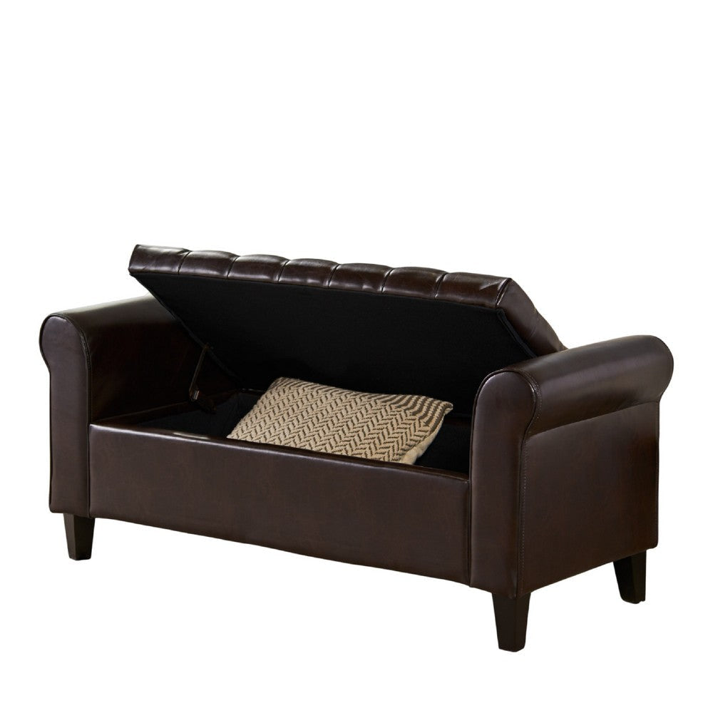 Jacob Ottoman Bench | Brown Faux Leather Button Tufted Seat | 50’’ BM335761