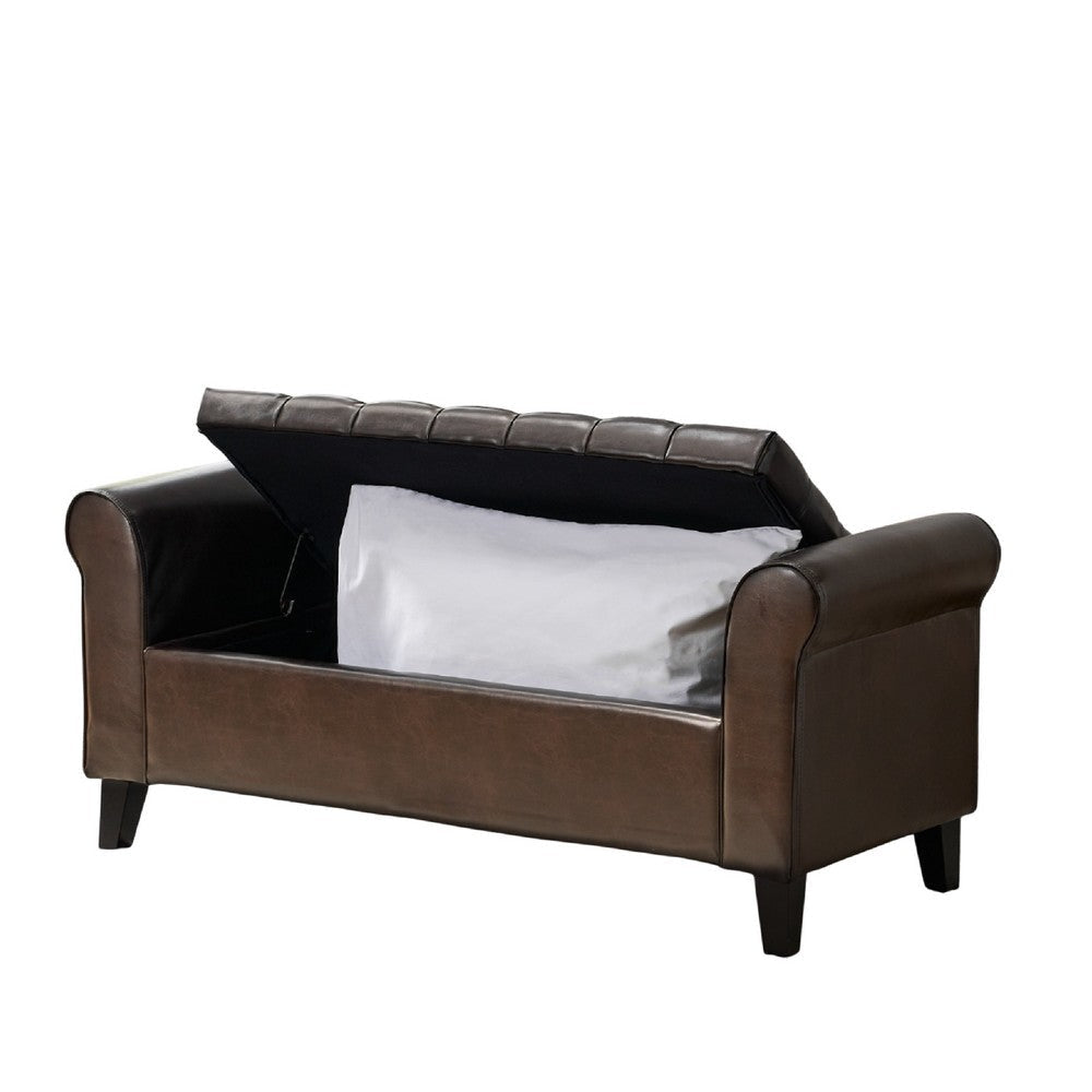 Jacob Ottoman Bench | Brown Faux Leather Button Tufted Seat | 50’’ BM335761