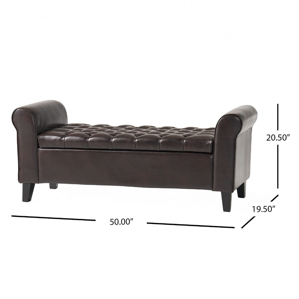 Jacob Ottoman Bench | Brown Faux Leather Button Tufted Seat | 50’’ BM335761