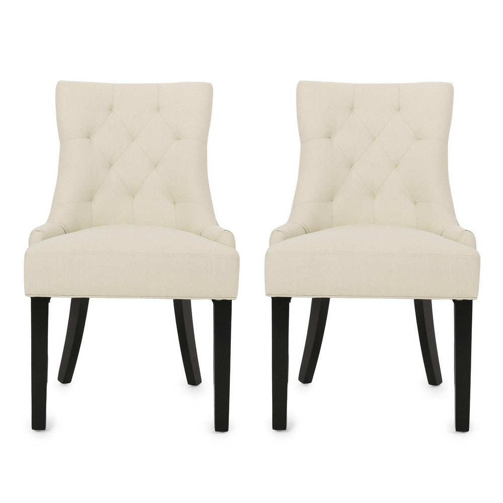 Chen Dining Chair Set of 2 | Beige Fabric Upholstered Tufted Backrest