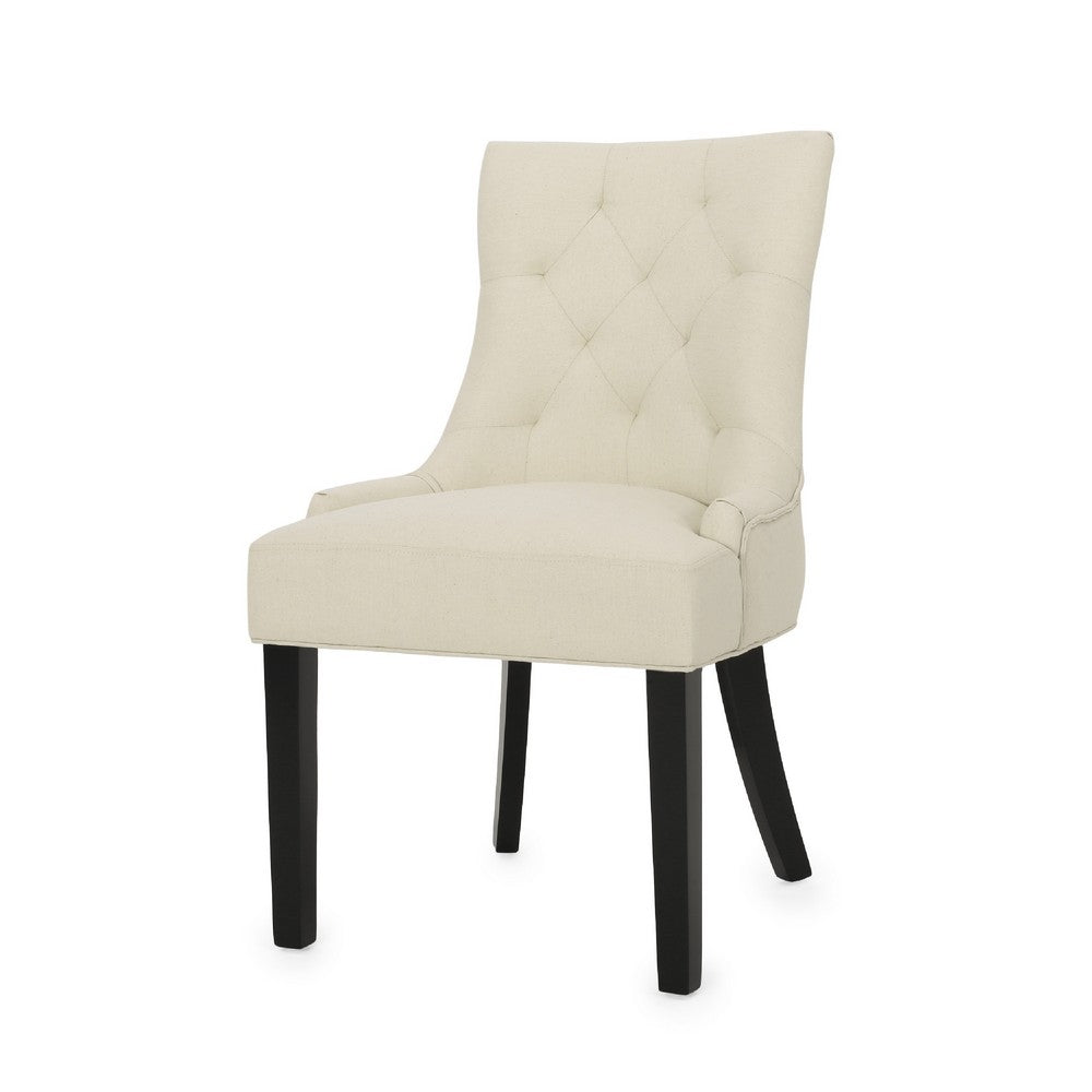 Chen Dining Chair Set of 2 | Beige Fabric Upholstered Tufted Backrest