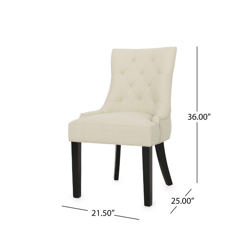 Chen Dining Chair Set of 2 | Beige Fabric Upholstered Tufted Backrest