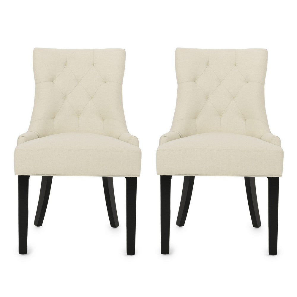 Chen Dining Chair Set of 2 | Beige Fabric Upholstered Tufted Backrest