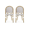 Bo Outdoor Bistro Chair Set of 2 | Gray White Faux Rattan Brown Metal