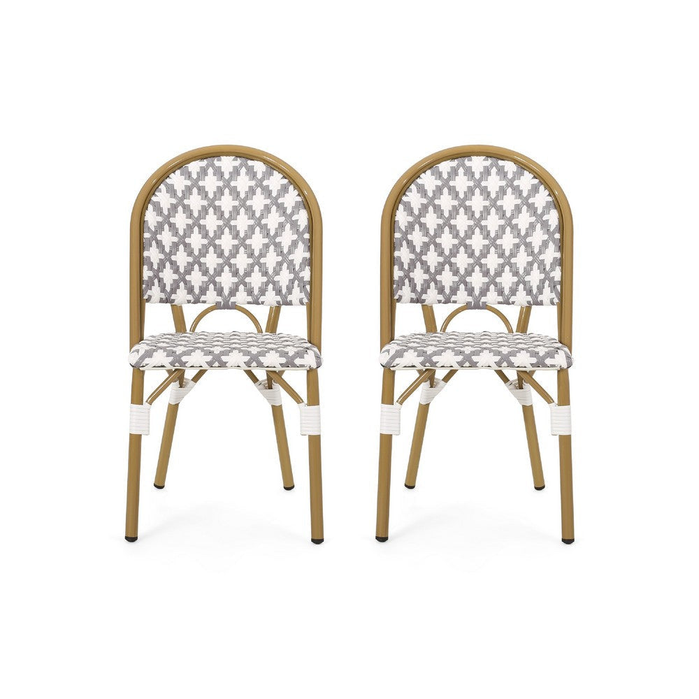 Bo Outdoor Bistro Chair Set of 2 | Gray White Faux Rattan Brown Metal