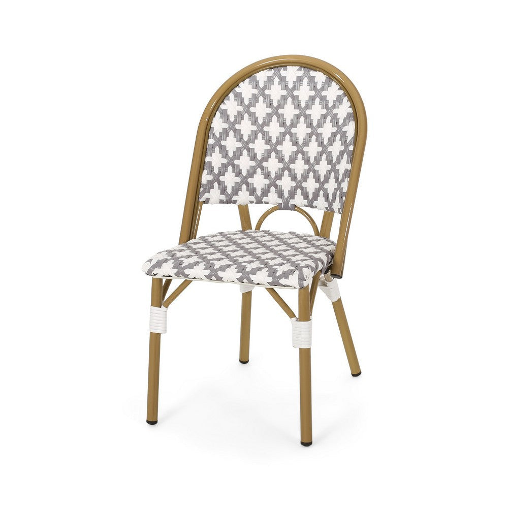 Bo Outdoor Bistro Chair Set of 2 | Gray White Faux Rattan Brown Metal BM335764