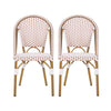 Bo Outdoor Bistro Chair Set of 2 | White and Brown Faux Rattan | Metal