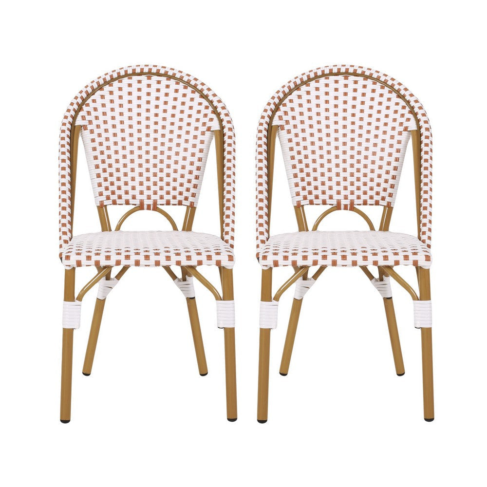 Bo Outdoor Bistro Chair Set of 2 | White and Brown Faux Rattan | Metal
