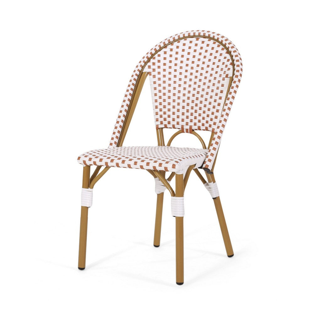 Bo Outdoor Bistro Chair Set of 2 | White and Brown Faux Rattan | Metal