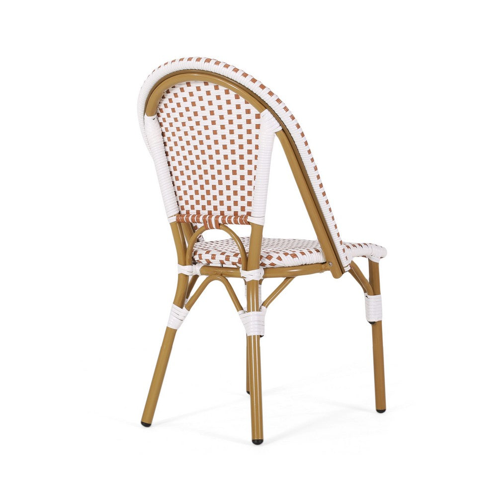 Bo Outdoor Bistro Chair Set of 2 | White and Brown Faux Rattan | Metal
