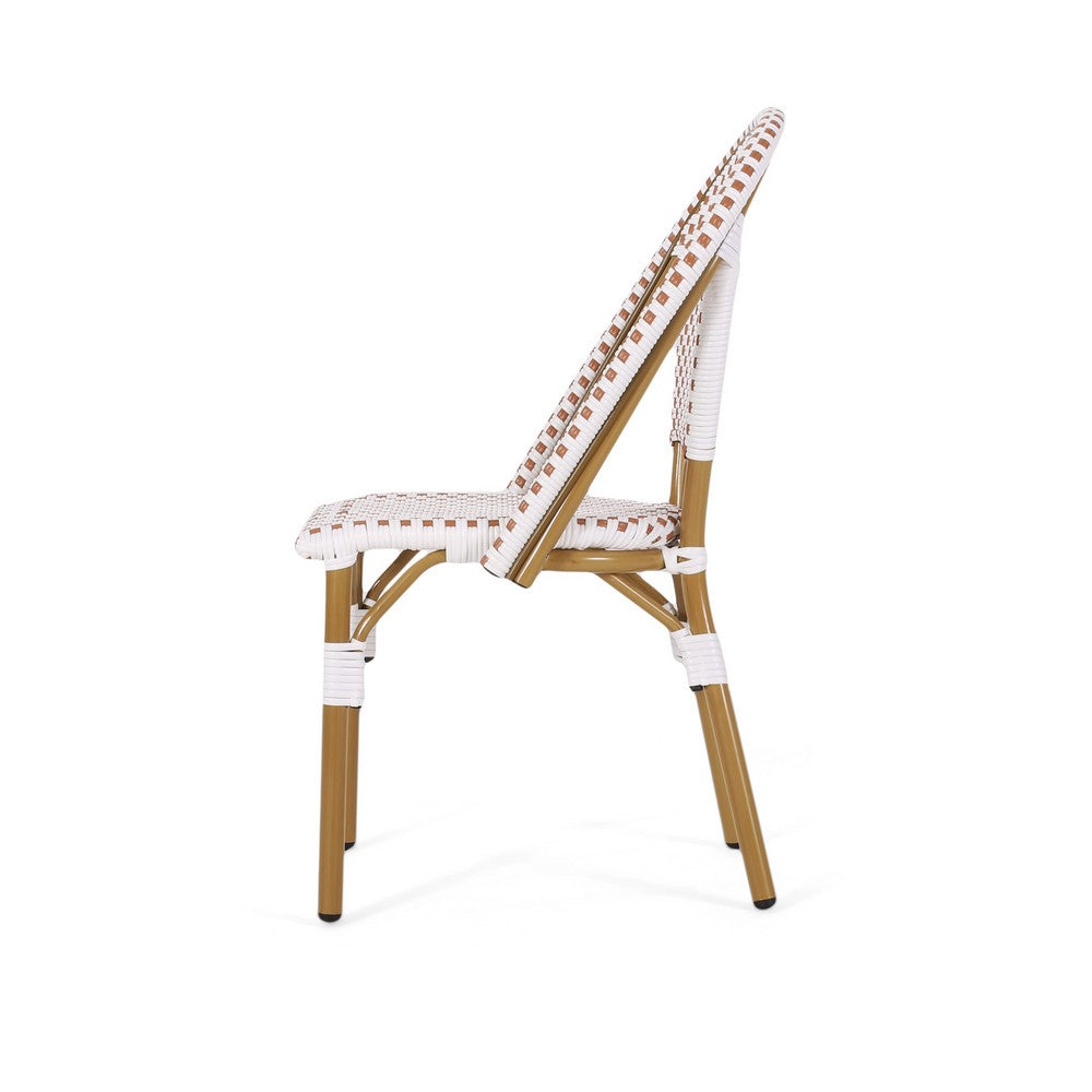 Bo Outdoor Bistro Chair Set of 2 | White and Brown Faux Rattan | Metal
