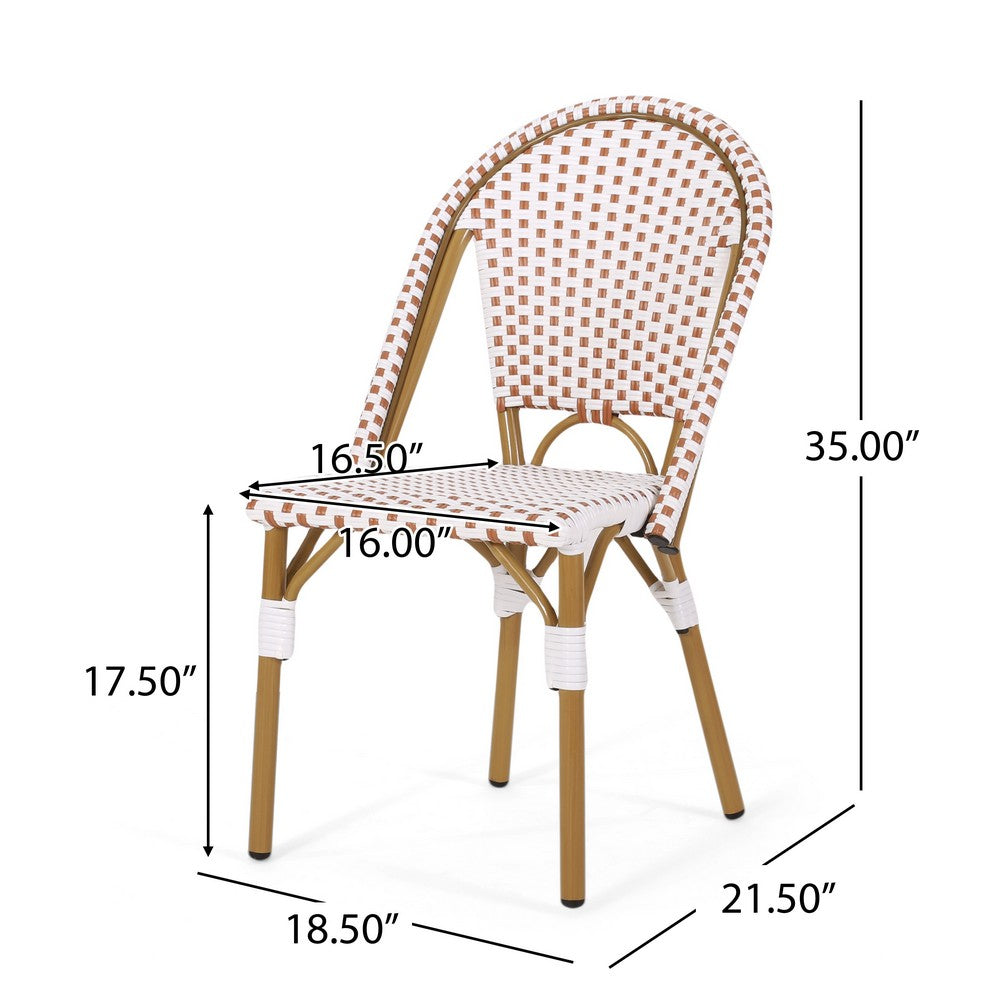 Bo Outdoor Bistro Chair Set of 2 | White and Brown Faux Rattan | Metal