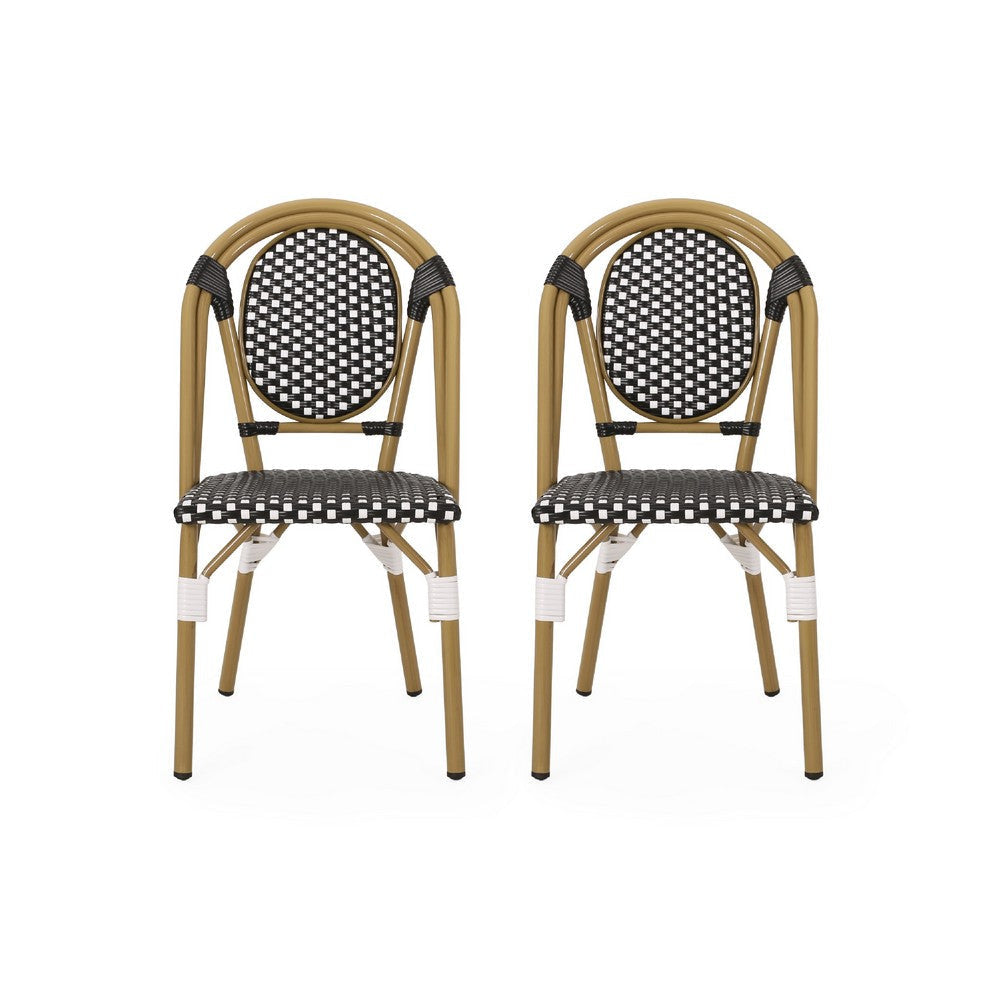 Bo Outdoor Bistro Chair Set of 2 | White and Black Faux Rattan | Metal