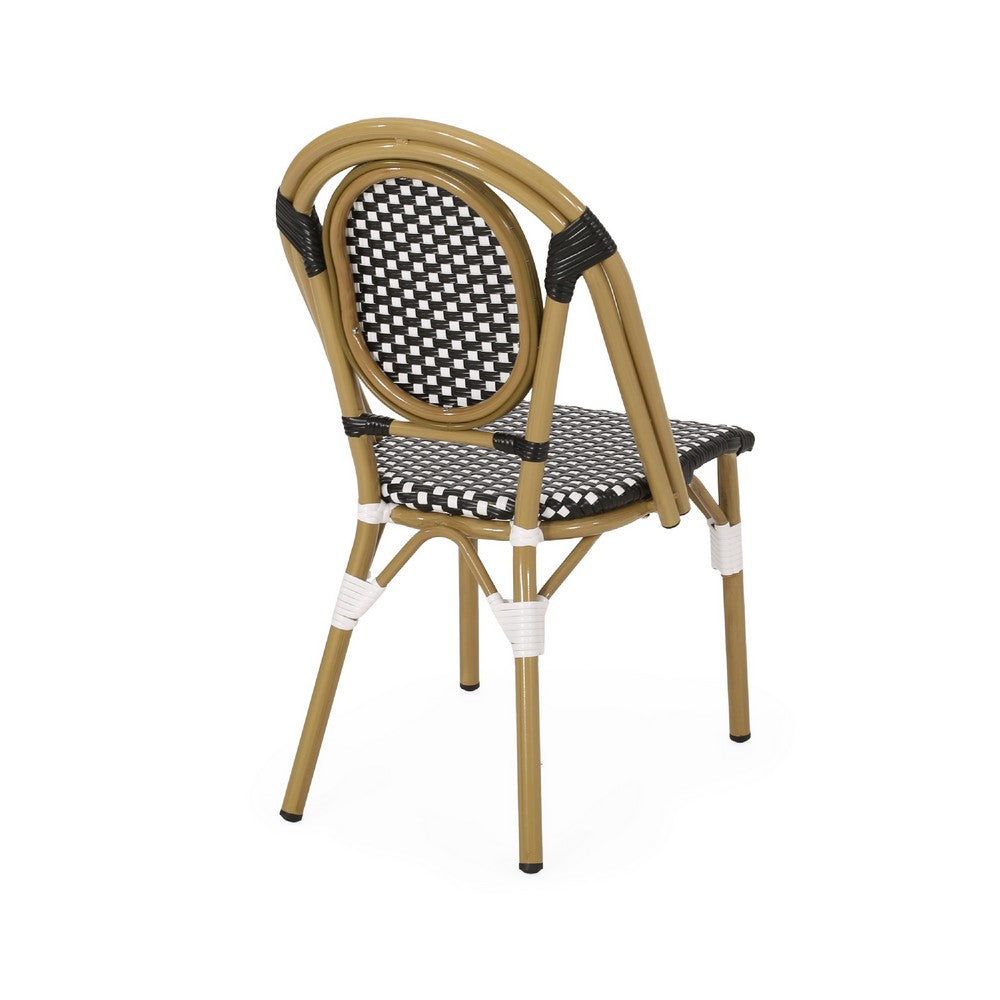 Bo Outdoor Bistro Chair Set of 2 | White and Black Faux Rattan | Metal