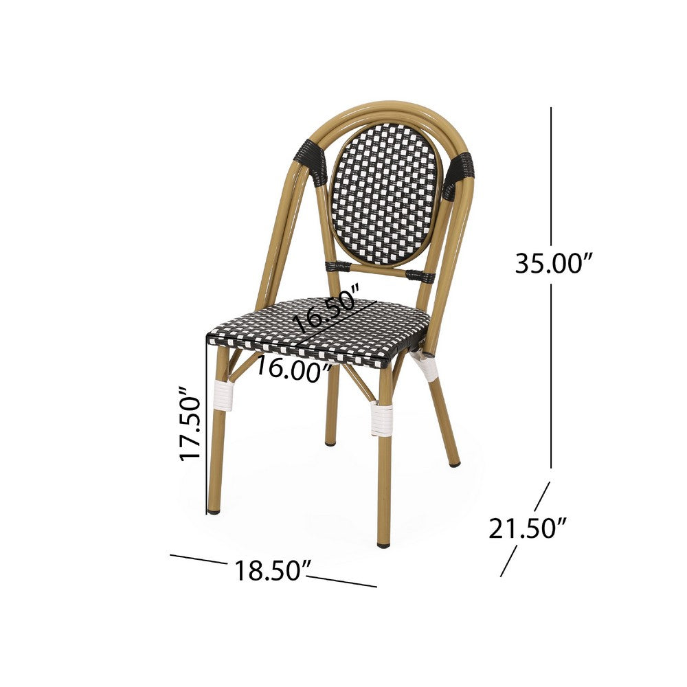 Bo Outdoor Bistro Chair Set of 2 | White and Black Faux Rattan | Metal