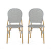 Outdoor Bistro Chair Set of 2 | Gray Faux Rattan | Natural Brown Metal
