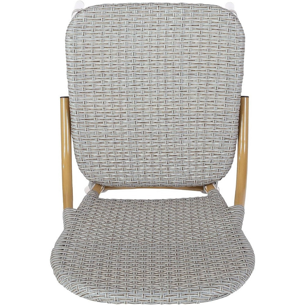 Outdoor Bistro Chair Set of 2 | Gray Faux Rattan | Natural Brown Metal