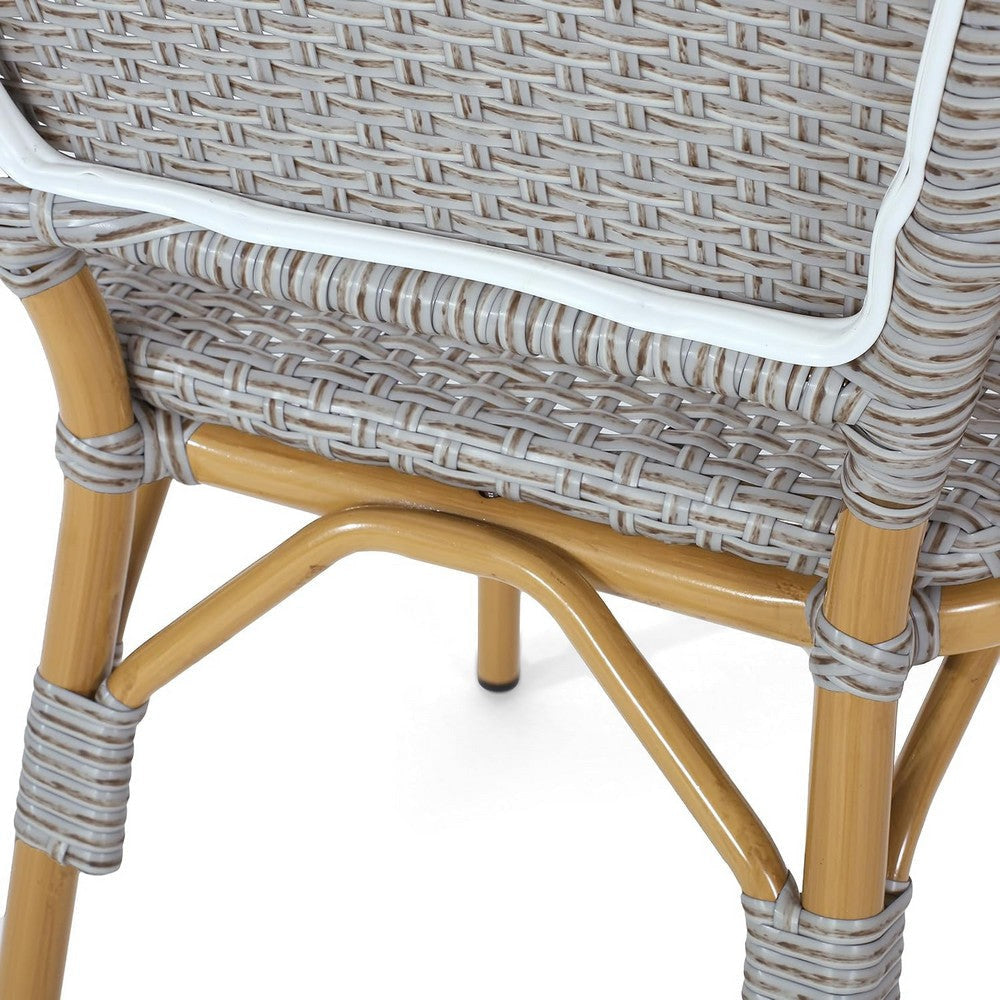 Outdoor Bistro Chair Set of 2 | Gray Faux Rattan | Natural Brown Metal BM335767