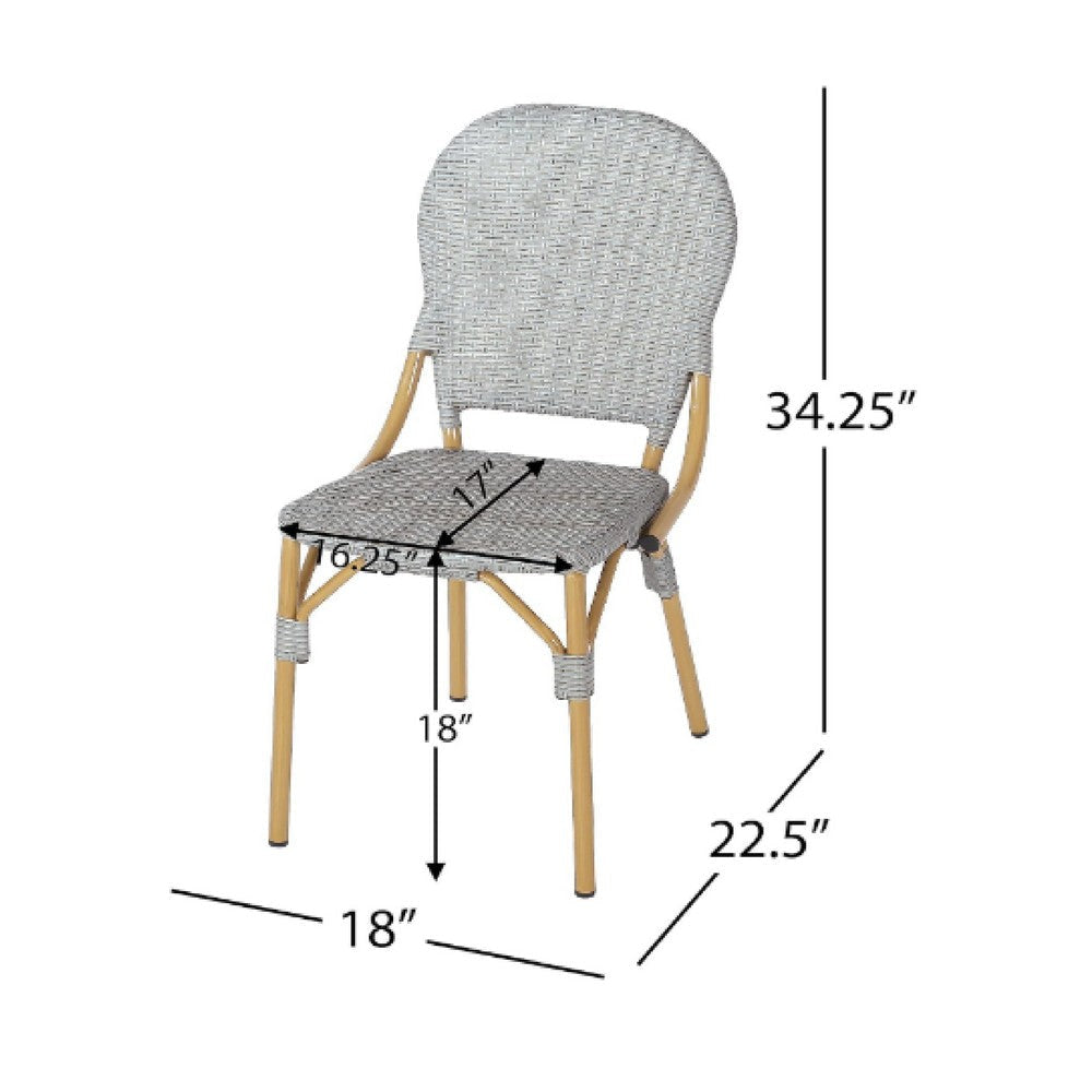 Outdoor Bistro Chair Set of 2 | Gray Faux Rattan | Natural Brown Metal BM335767
