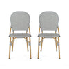 Outdoor Bistro Chair Set of 2 | Gray Faux Rattan | Natural Brown Metal