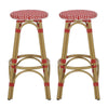 Outdoor Barstool Set of 2 | Red and White Wicker Seat | Brown Aluminum BM335768