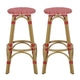Outdoor Barstool Set of 2 | Red and White Wicker Seat | Brown Aluminum BM335768