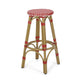 Outdoor Barstool Set of 2 | Red and White Wicker Seat | Brown Aluminum