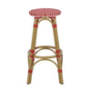 Outdoor Barstool Set of 2 | Red and White Wicker Seat | Brown Aluminum