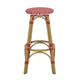 Outdoor Barstool Set of 2 | Red and White Wicker Seat | Brown Aluminum
