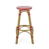 Outdoor Barstool Set of 2 | Red and White Wicker Seat | Brown Aluminum BM335768