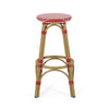 Outdoor Barstool Set of 2 | Red and White Wicker Seat | Brown Aluminum