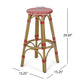 Outdoor Barstool Set of 2 | Red and White Wicker Seat | Brown Aluminum