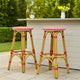Outdoor Barstool Set of 2 | Red and White Wicker Seat | Brown Aluminum