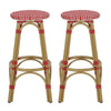 Outdoor Barstool Set of 2 | Red and White Wicker Seat | Brown Aluminum