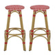Outdoor Barstool Set of 2 | Red and White Wicker Seat | Brown Aluminum