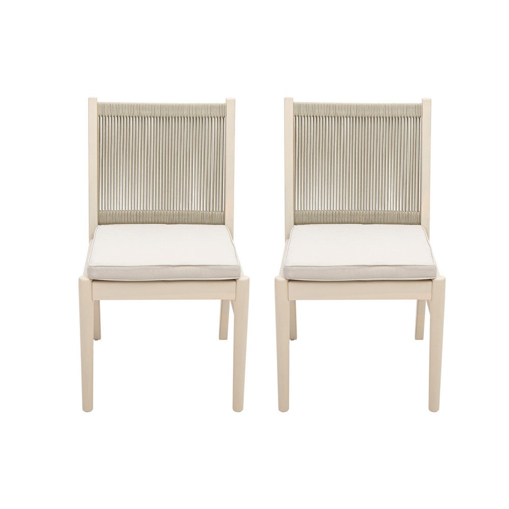 Orry Dining Side Chair Set of 2 | Beige Roped Back | Acacia Wood