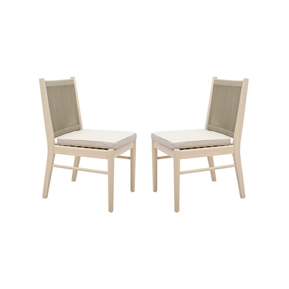 Orry Dining Side Chair Set of 2 | Beige Roped Back | Acacia Wood