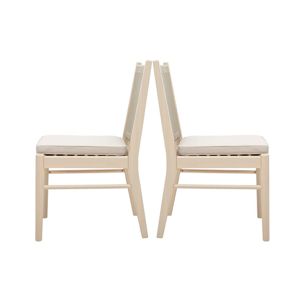 Orry Dining Side Chair Set of 2 | Beige Roped Back | Acacia Wood