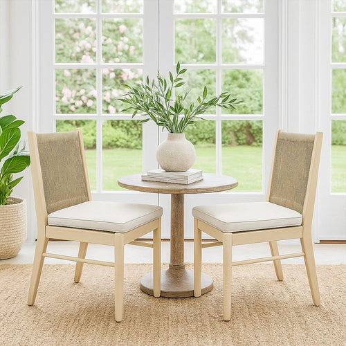 Orry Dining Side Chair Set of 2 | Beige Roped Back | Acacia Wood
