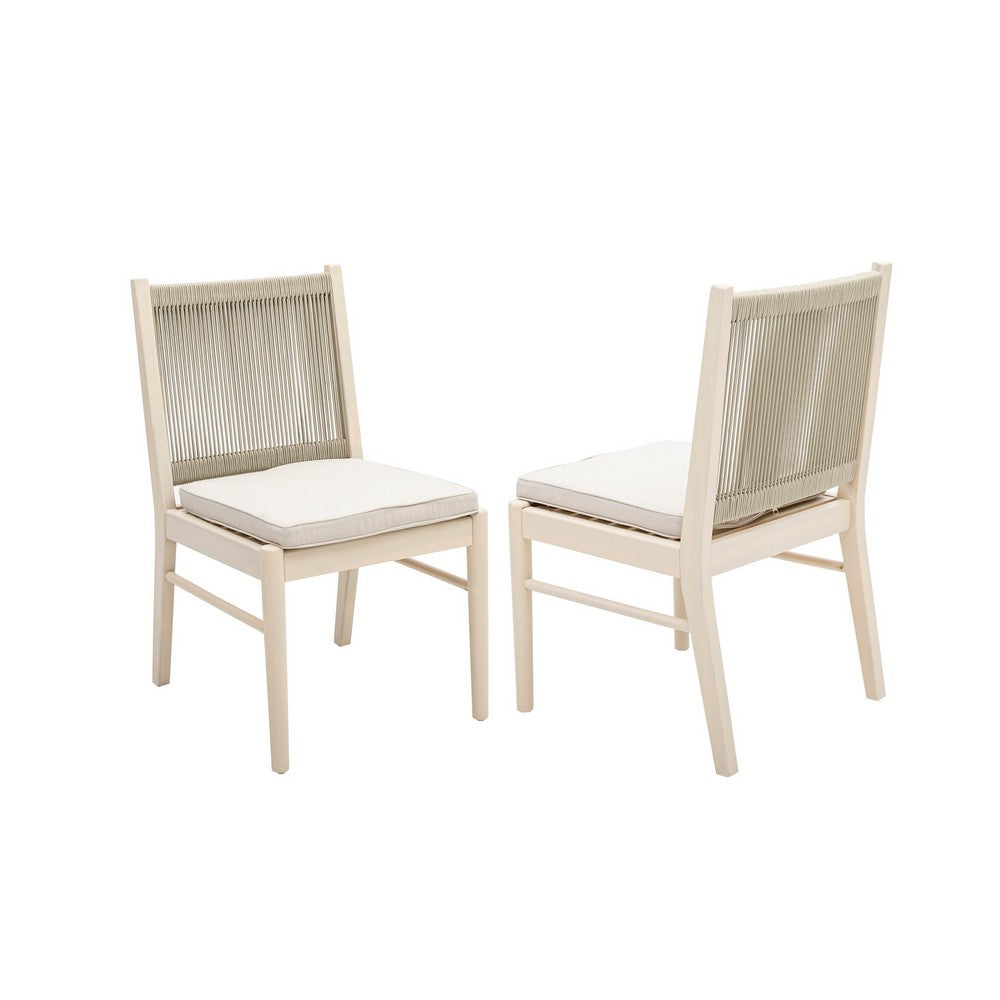 Orry Dining Side Chair Set of 2 | Beige Roped Back | Acacia Wood