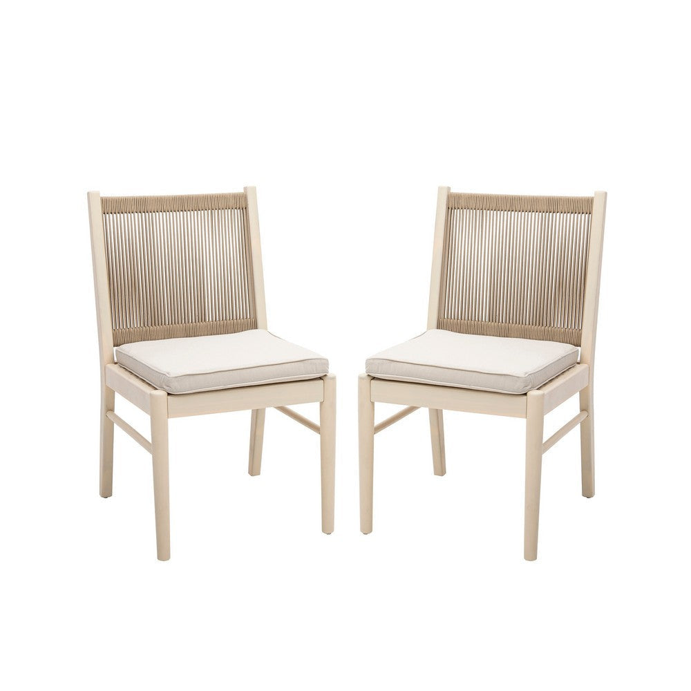 Orry Dining Side Chair Set of 2 | Sand Brown Roped Back | Acacia Wood