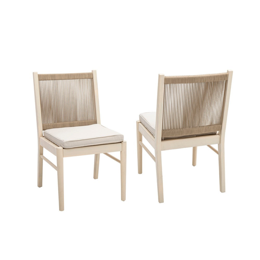 Orry Dining Side Chair Set of 2 | Sand Brown Roped Back | Acacia Wood